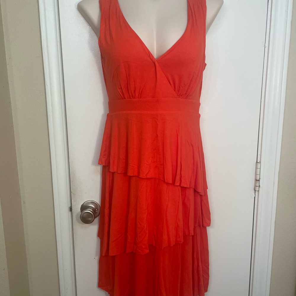 Orange Tiered V-Neck Women's Dress
